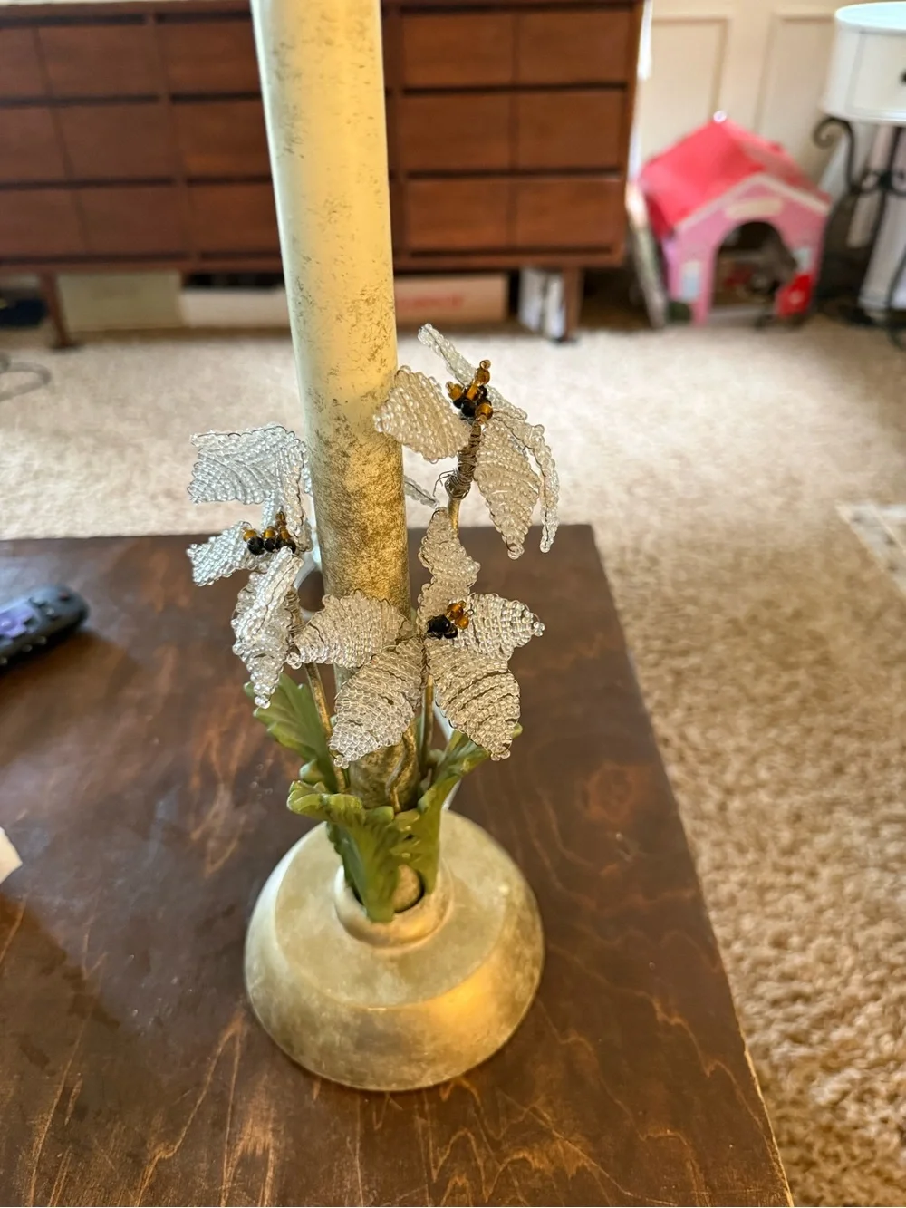 Vintage-style Beaded Flower Table Lamp - Silver and Green Hollywood recently